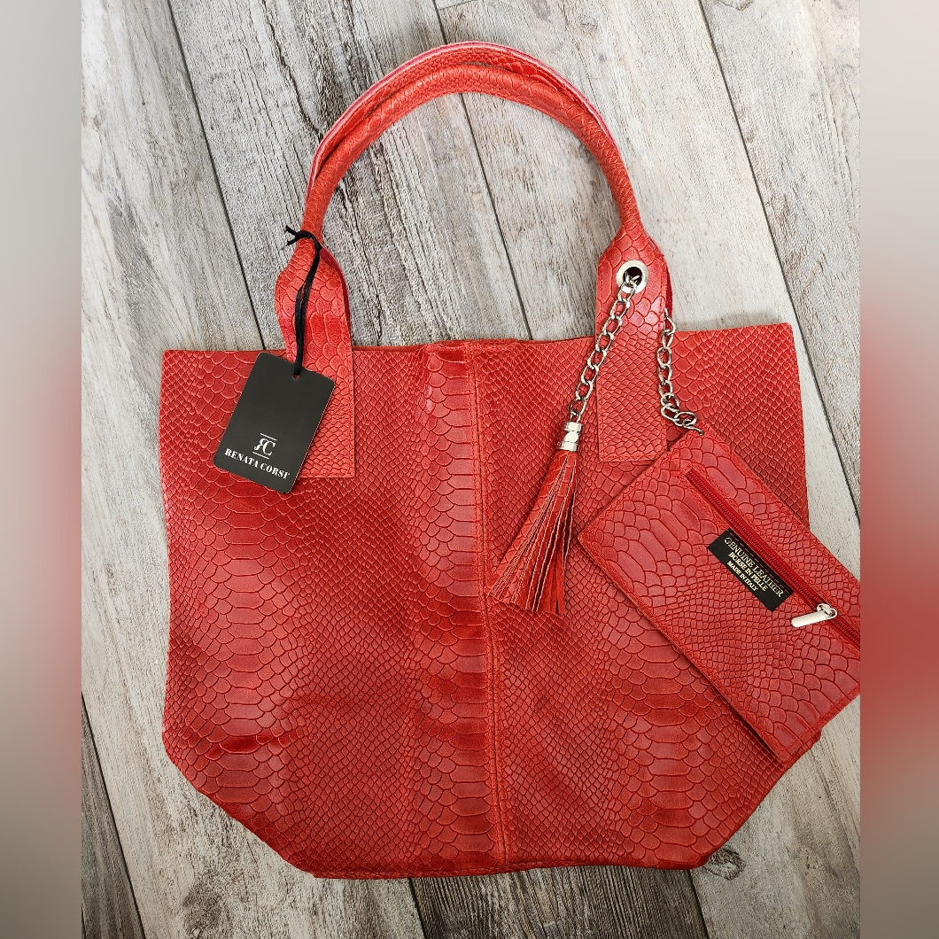 Renata Corsi Croc Embossed Leather Handbag With Dust Bag